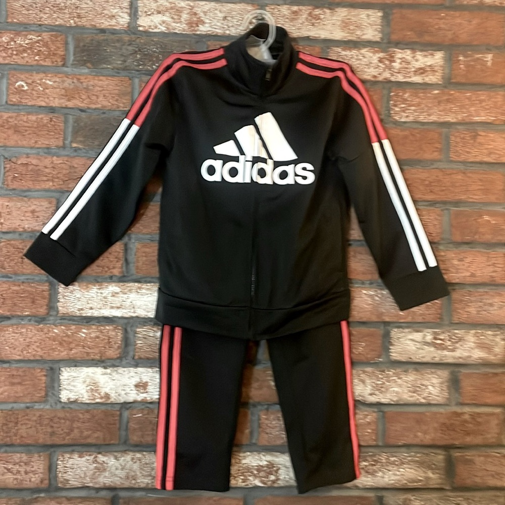 Boys black, red and white Adidas tracksuit